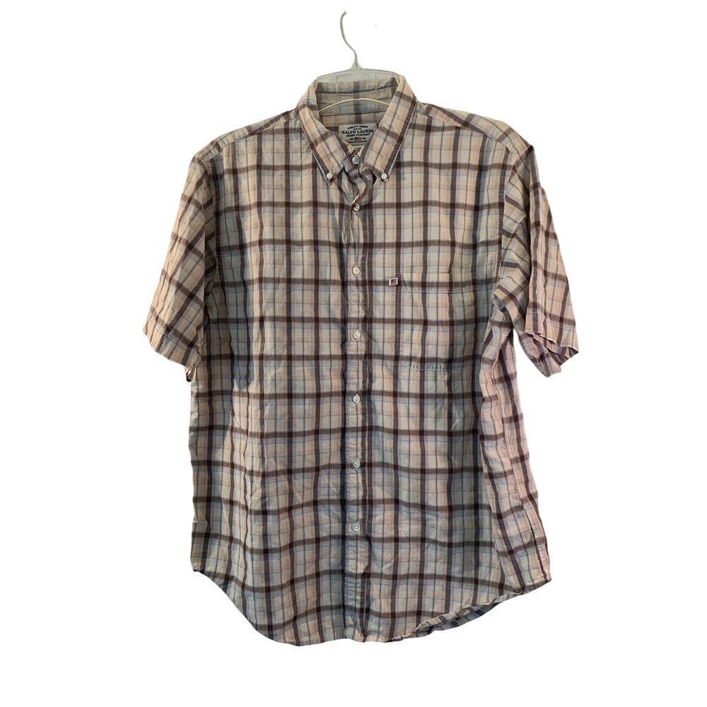 RALPH LAUREN Men’s Vintage Plaid Short Sleeve Button Down Shirt / Size: Large